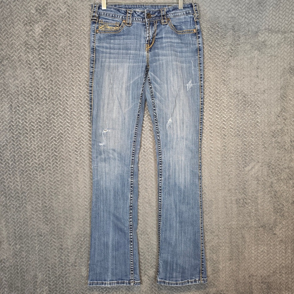 Cowgirl Tuff Co Demi Natural Blue Bootcut Jeans Women 28x35 Contrast Stitch Dist